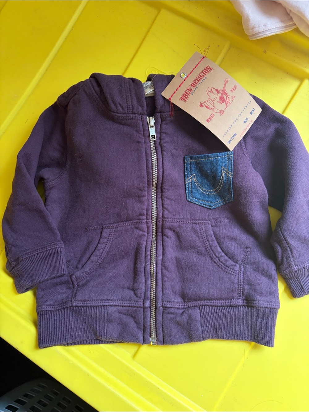 True Religion Kids Purple Zip-Up Hoodie with Denim Chest Pocket